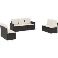 vidaXL Ensemble de salon de jardin 7 pièces avec coussins noir poly rotin