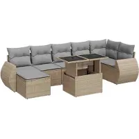vidaXL Ensemble de jardin canapé 8 pièces avec coussins Beige Poly Rattan
