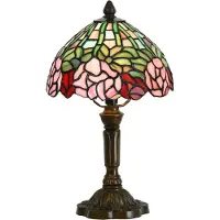 Clayre & Eef Lampe de table Tiffany Ø 21x39 cm Vert Rose Verre Fleurs