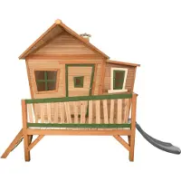 Axi Emma Maison Enfant Avec Toboggan Gris | Aire De Jeux Pour L'Extérieur En Marron & Vert | Maisonnette / Cabane De Jeu En Bois