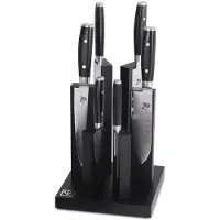 Yaxell Ran Tower 36070, set de 6 couteaux avec bloc à couteaux magnétique en bois de hêtre noir