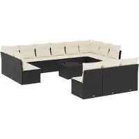 vidaXL Ensemble de salon de jardin 14 pièces avec coussins noir Poly rotin