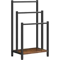 Ceruzo Porte-serviettes - Industriel - Autoportant - Métal - 3 Bras - Noir mat - aspect bois Salle de bain/cuisine