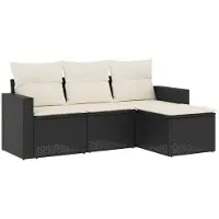 vidaXL Ensemble de salon de jardin 4 pièces avec coussins noir poly rotin