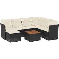 vidaXL Ensemble de jardin canapé 8 pièces avec coussins noir poly rotin