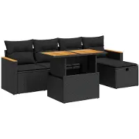 vidaXL Ensemble de salon de jardin 6 pièces avec coussins noir poly rotin