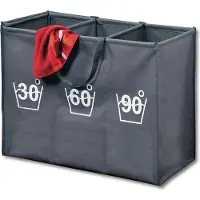 Kesper Panier à linges en bois et tissu à 3 compartiments - Gris - L 75 x l 60 x H 35 cm