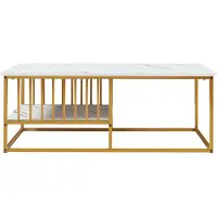 En.casa Table basse 'Raukurg' avec un compartiment de rangement 120 x 60 x 44 cm aspect marbre, blanc / doré