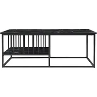 En.casa Table basse 'Raukurg' avec un compartiment de rangement 120 x 60 x 44 cm aspect marbre, noir