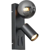 QAZQA Applique murale moderne noire 2 lumières inclinable avec port USB-C - Lesly