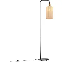 QAZQA Lampadaire Japandi noir avec abat-jour doré et beige - Pluni