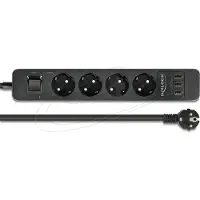 DeLOCK Extension Socket - Rallonge - CA 250 V - 4000 Watt - entrée, entrée CEE 7/7 - prises de sortie : 4 (3 x USB type A, 4 x CEE 7/3) - 1,5m - noir (11209)