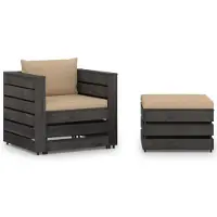 vidaXL Ensemble salon de jardin 2 pièces avec coussins Gris Bois imprégné
