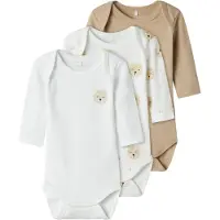 Name it Barboteuse / body 'Oxford Bear' beige foncé / noir / blanc