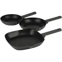 Berlinger Haus Haus 3-teiliges Bratpfannen Set Ø 20/24cm + 28 cm Grillpfanne matt Anthracite Collection, Set de poêles et de casseroles, Noir, Gris