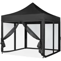 Vonroc Tente de réception - 3x3 m - Premium Easy-Up Tente de réception | Set incl. parois latérales en moustiquaire – Noir