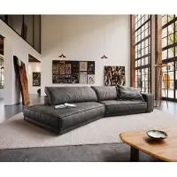 DELIFE Canapé Snoosh 400x150 cm microfibre noire vintage avec méridienne à gauche