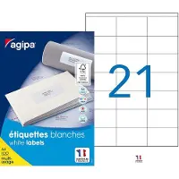 Agipa Apli Agipa – Boite Étiquettes Adhésives Blanches Multi–Usages Coins Droits – Certifié FSC – Anti-bourrage - 70 x 42 mm – 2100 Étiquettes 119009