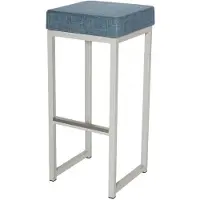 HorecaTraders Tabouret de bar Kubo Bar | Acier/Lin | Bleu/Blanc | 2 pièces