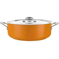 HorecaTraders Marmite basse en acier inoxydable | Ø28cm | 5,8 L | Jaune | gaz, électrique, induction