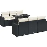 vidaXL Ensemble de salon de jardin 7 pièces avec coussins noir poly rotin