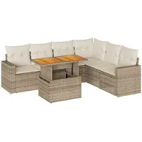 vidaXL Ensemble de salon de jardin 7 pièces avec coussins Beige Poly Rattan