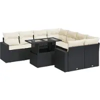 vidaXL Ensemble de salon de jardin 9 pièces avec coussins noir poly rotin
