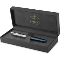 Parker Stylo plume Sonnet Premium Metal & C.C. 18K sw F (Bleu, Métallique, 1 x)