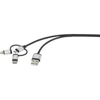 Renkforce Câble USB USB 2.0 USB-A mâle, USB-C mâle, USB-Micro-B mâle, Apple Lightning mâle 3.00 m Gris foncé