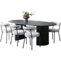 Ebuy24 Kyoto ensemble pour salle à manger table à manger 100x210 cm brun foncé et 6 chaises bouclé blanc.