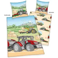 Herding Literie réversible "Traktor" pour enfants (200 x 135 cm, 80 x 80 cm)