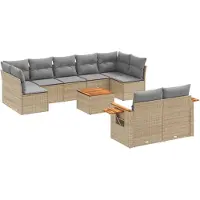 vidaXL Ensemble de salon de jardin 10 pièces avec coussins Beige Poly Rattan