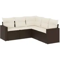 vidaXL Ensemble de salon de jardin 5 pièces avec coussins Marron Poly Rattan