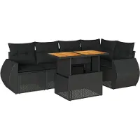 vidaXL Ensemble de salon de jardin 6 pièces avec coussins noir poly rotin
