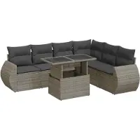 vidaXL Ensemble de salon de jardin 7 pièces avec coussins Gris Poly rotin