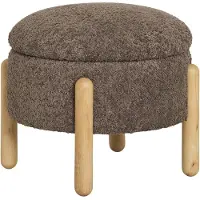 House Nordic Pouf rond en tissu avec rangement marron - Ø 45 x 36 cm