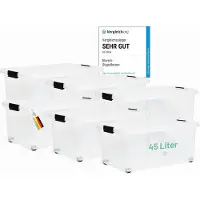 Novaliv 6x boîtes de rangement avec couvercle Grand 45L transparent Nestbar empilable avec fermeture à clip Boîtes à roulettes plastique BPA-free 61x40x26 cm
