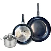Elo Ensemble de 2 Poêles de cuisson 24 et 28 cm et 1 faitout 14 cm Prima Brillant