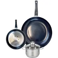 Elo Ensemble de 2 Poêles de cuisson 20 et 32 cm et 1 faitout 14 cm Prima Brillant