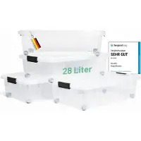 Novaliv 4x commode sous le lit avec roulettes 28L boîte de rangement couvercle transparent Nestbar empilable avec fermeture à clip caisse à roulettes BPA-free 61x40x17 cm