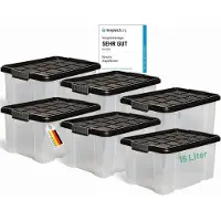 Novaliv 6x boîtes de rangement avec couvercle 15L anthracite Storage boxes empilables Nestbar avec fermeture à clip Boîte en plastique BPA-free 41 x 29 x 20 cm