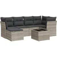 vidaXL Ensemble de salon de jardin 7 pièces avec coussins gris clair Poly rotin
