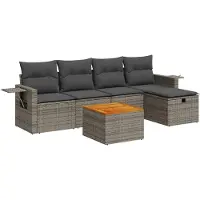 vidaXL Ensemble de salon de jardin 6 pièces avec coussins Gris Poly rotin
