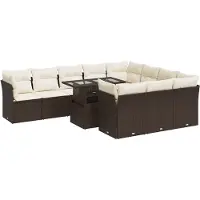 vidaXL Ensemble de salon de jardin 11 pièces avec coussins Marron Poly rotin