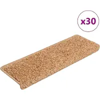 vidaXL Tapis d'escalier 30 pièces 65 x 21 x 4 cm Beige Bord rectangulaire