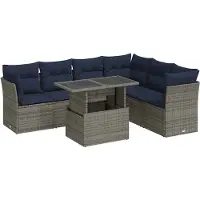 vidaXL Ensemble de salon de jardin 7 pièces avec coussins noir poly rotin