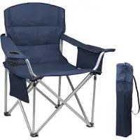 TRVLMORE Chaise de camping - - XL - Chaise pliante confortable - 150 kg max - Porte-boisson - Bleu