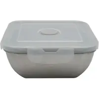 Fackelmann 684086 Boite De Conservation Alimentaire Hermétique En Inox Micro-Ondable 600ml, Lunchbox Avec Valve À Vapeur Et Couvercle En Plastique, Plastique, Acier Inoxydable, 14x14x6cm