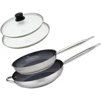 Elo Set de 2 Poêles 28 et 32 cm céramique sans et 2 couvercles en verre Profi Therm Platinum