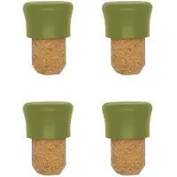 Fackelmann 687074 Lot De 4 Bouchons En Liège, Bouchons À Bouteille En Liège Et Plastique, Vert, Plastique Bio, Acier Inoxydable, 2,5x4cm